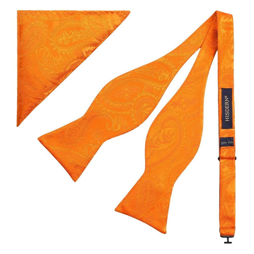 8520 Orange Bow Ties Floral Paisley Self Bow Ties Formal Woven Silk Pocket